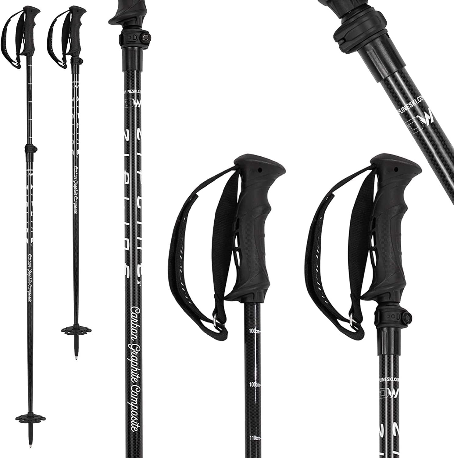 MRDW Collection - Zipline Blurr EXT - Adjustable Graphite Composite Ski Poles - ZiplineSki