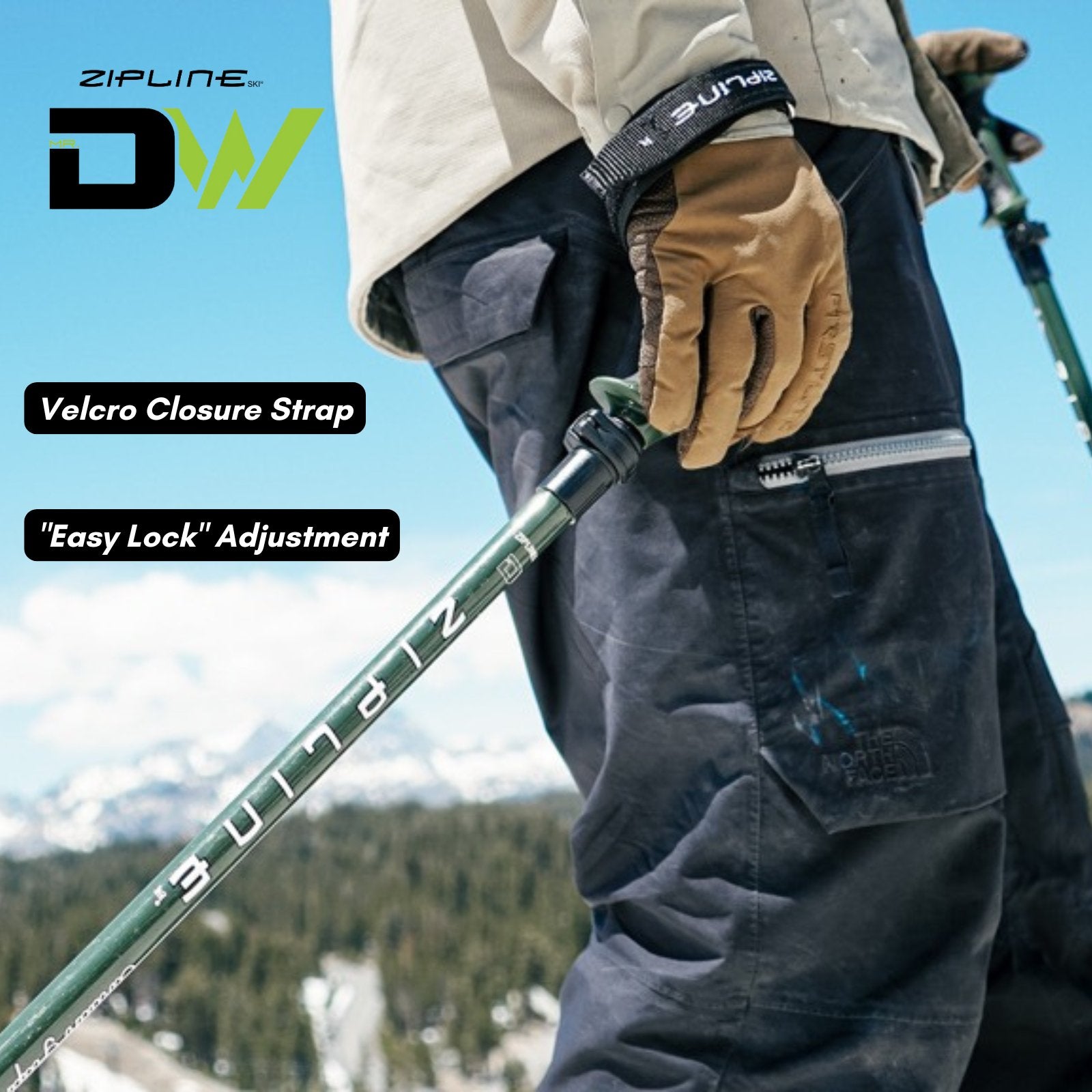 MRDW Collection - Zipline Blurr EXT - Adjustable Graphite Composite Ski Poles - ZiplineSki