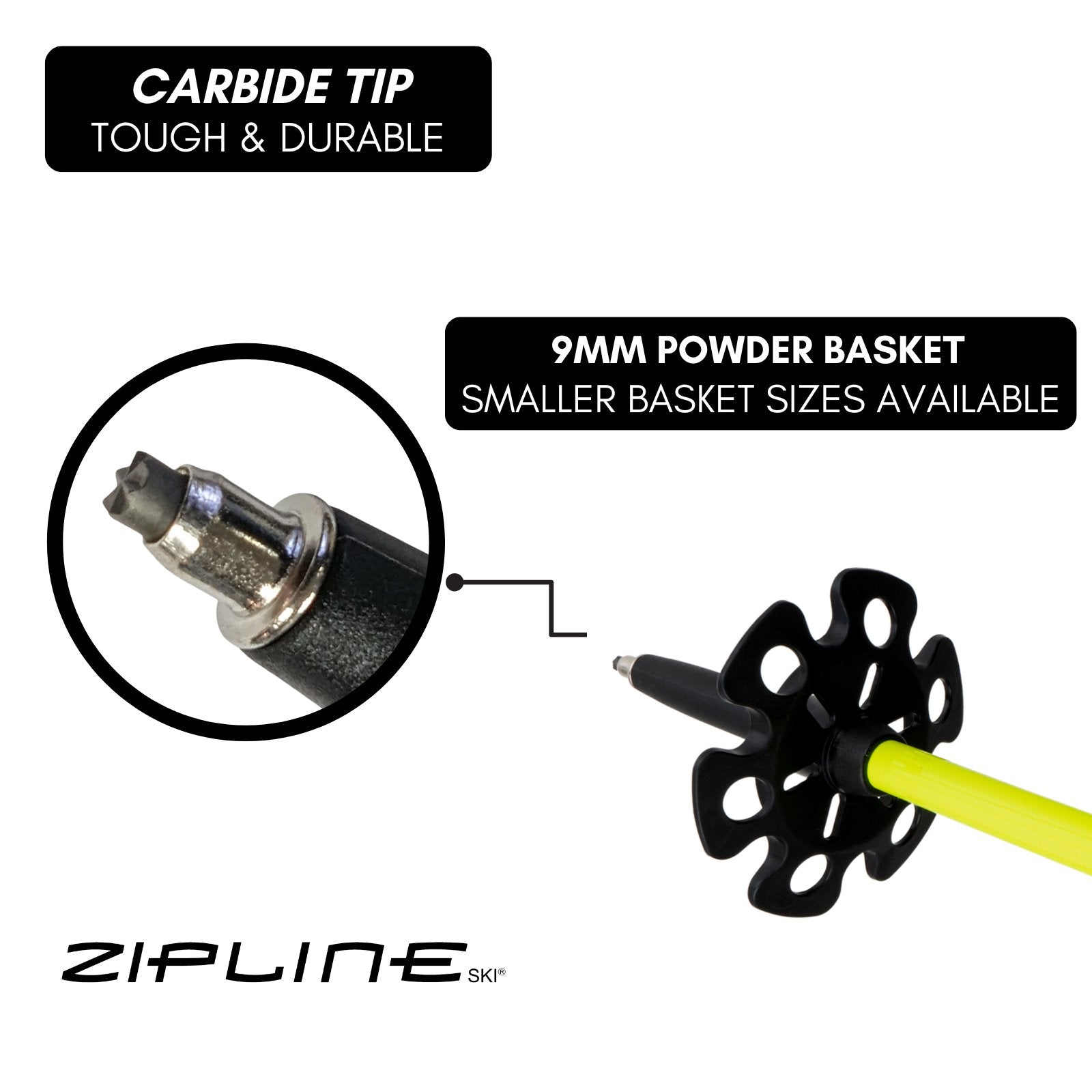 MRDW Collection - Zipline Blurr EXT - Adjustable Graphite Composite Ski Poles - ZiplineSki