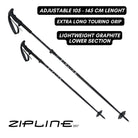 Touring Grip - MRDW Collection - Zipline Blurr EXT - Adjustable Graphite Composite Ski Poles - ZiplineSki