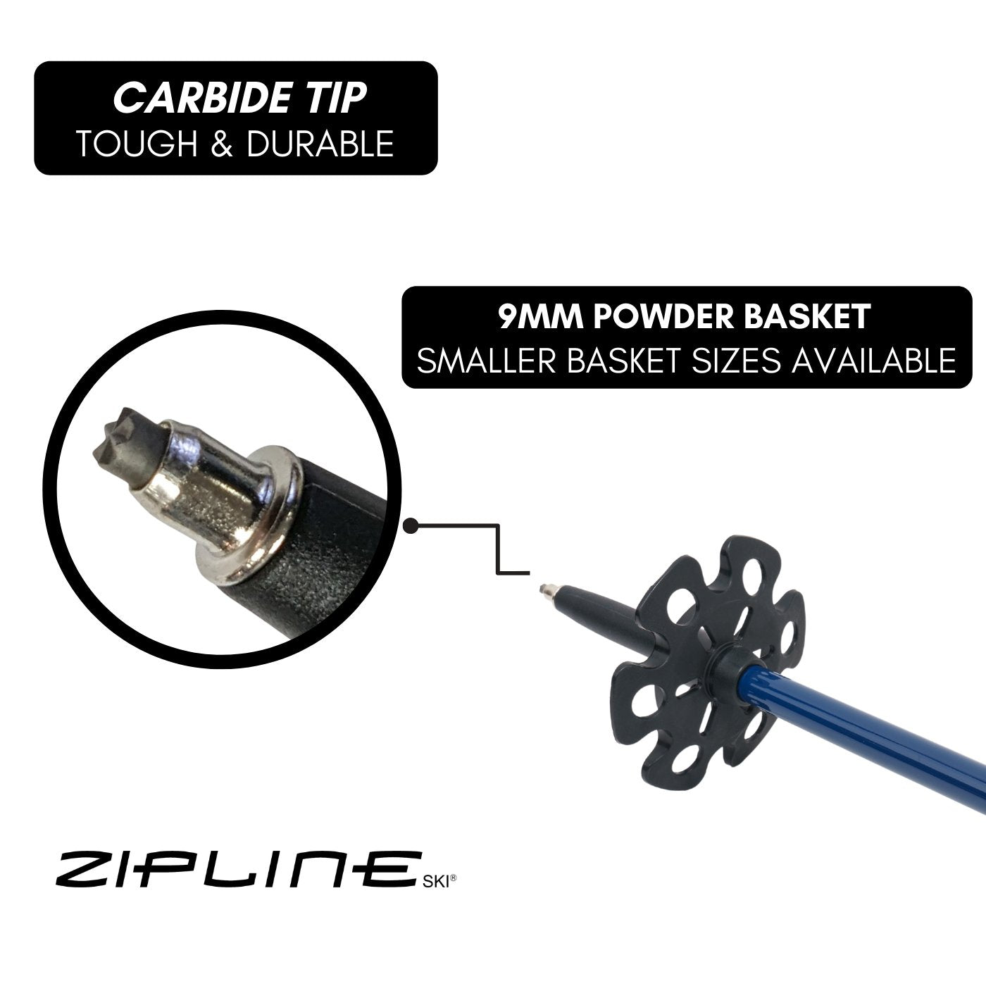 Touring Grip - MRDW Collection - Zipline Blurr EXT - Adjustable Graphite Composite Ski Poles - ZiplineSki