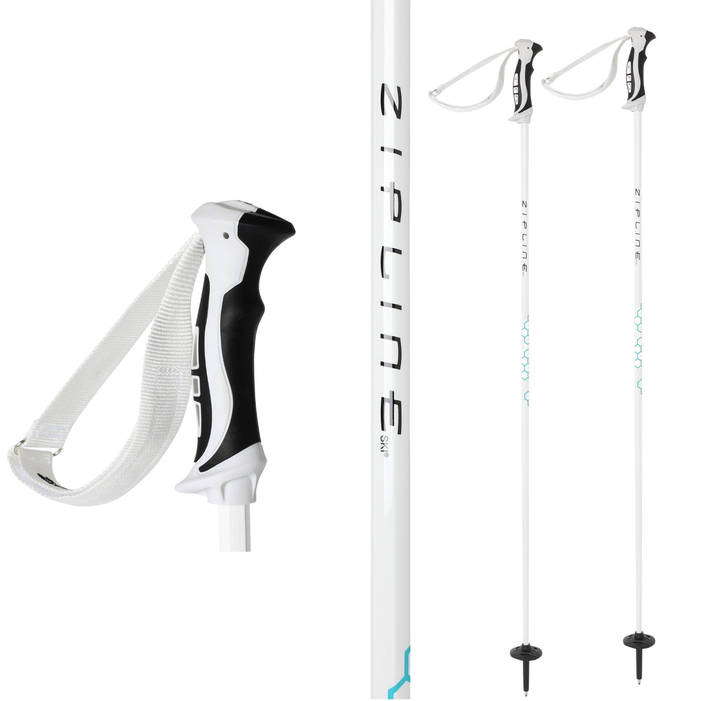 Zipline Hex 16.0 Carbon Weave Ski Poles - White - SALE - ZiplineSki